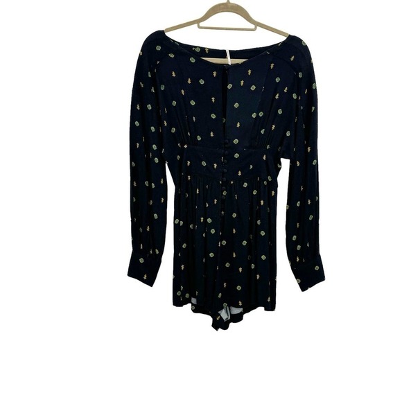 Free People Love Grows Floral Printed Romper Long Sleeve Black Size XS - Picture 4 of 11